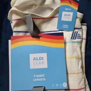 ALDI GEAR Women’s Short Sleeve Stripe Tee - Cream with Multicolor Stripes